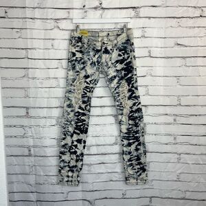 Machine Nouvelle Mode Women’s Straight Jeans Black Cream Tie-Dye Ripped 30x31